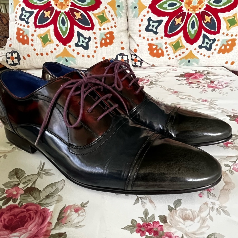 Men’s Ted Baker leather Derby’s shoes burgundy men shoes navy blue shoes - Picture 10 of 10
